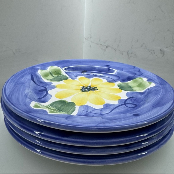 World Market Four 8.75”  Plates - Portugal - Blue, Yellow Flower, green leaves - Picture 2 of 6